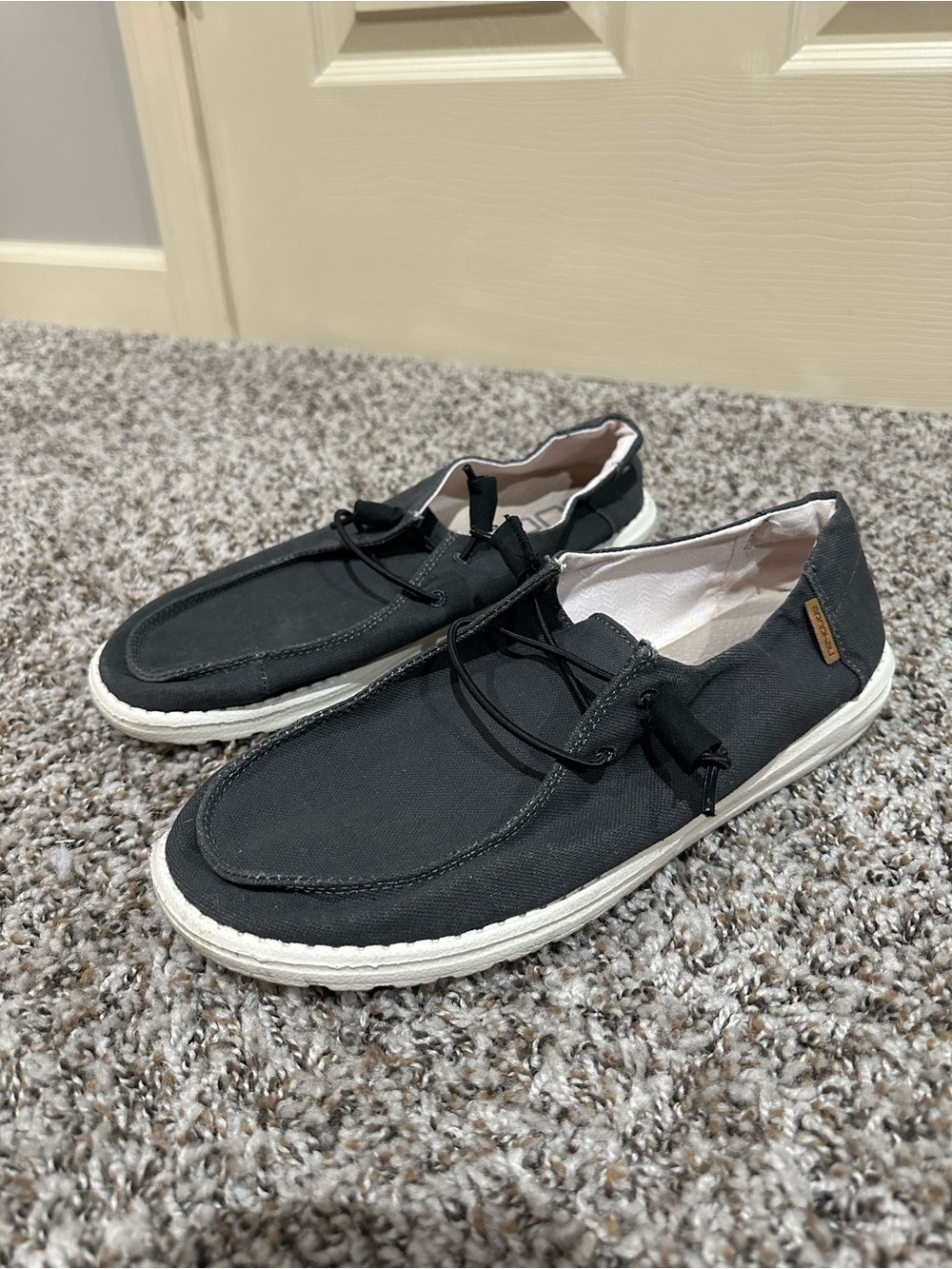 Hey Dude Black Slip-On Canvas Wendy Shoes with White Sole